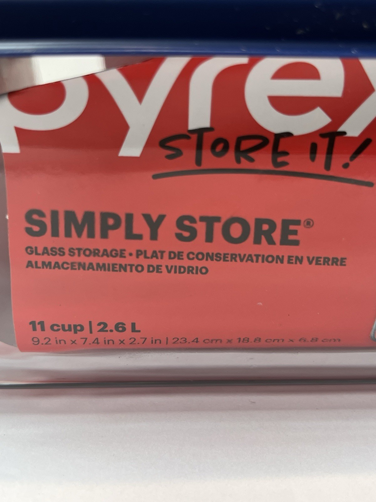 Lot of 2 Pyrex Simply Store It 11 Cup Rectangle Glass Storage Dish with Blue Lid