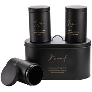 Set of 4 Bread Box and Canister Set for Kitchen Countertop, Metal Bread Bin
