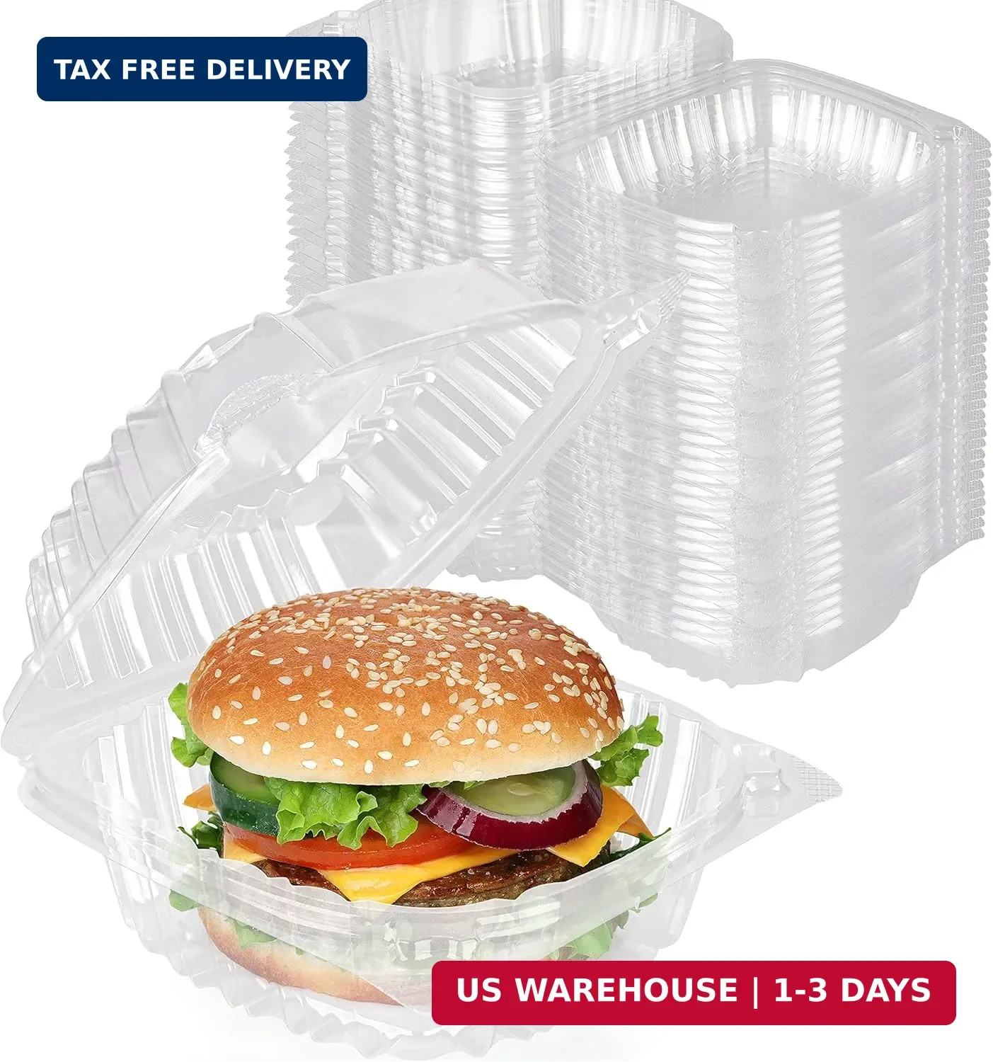 Disposable Plastic To Go Containers with Clear Lids (100 Pack) Fancy Hinged Top