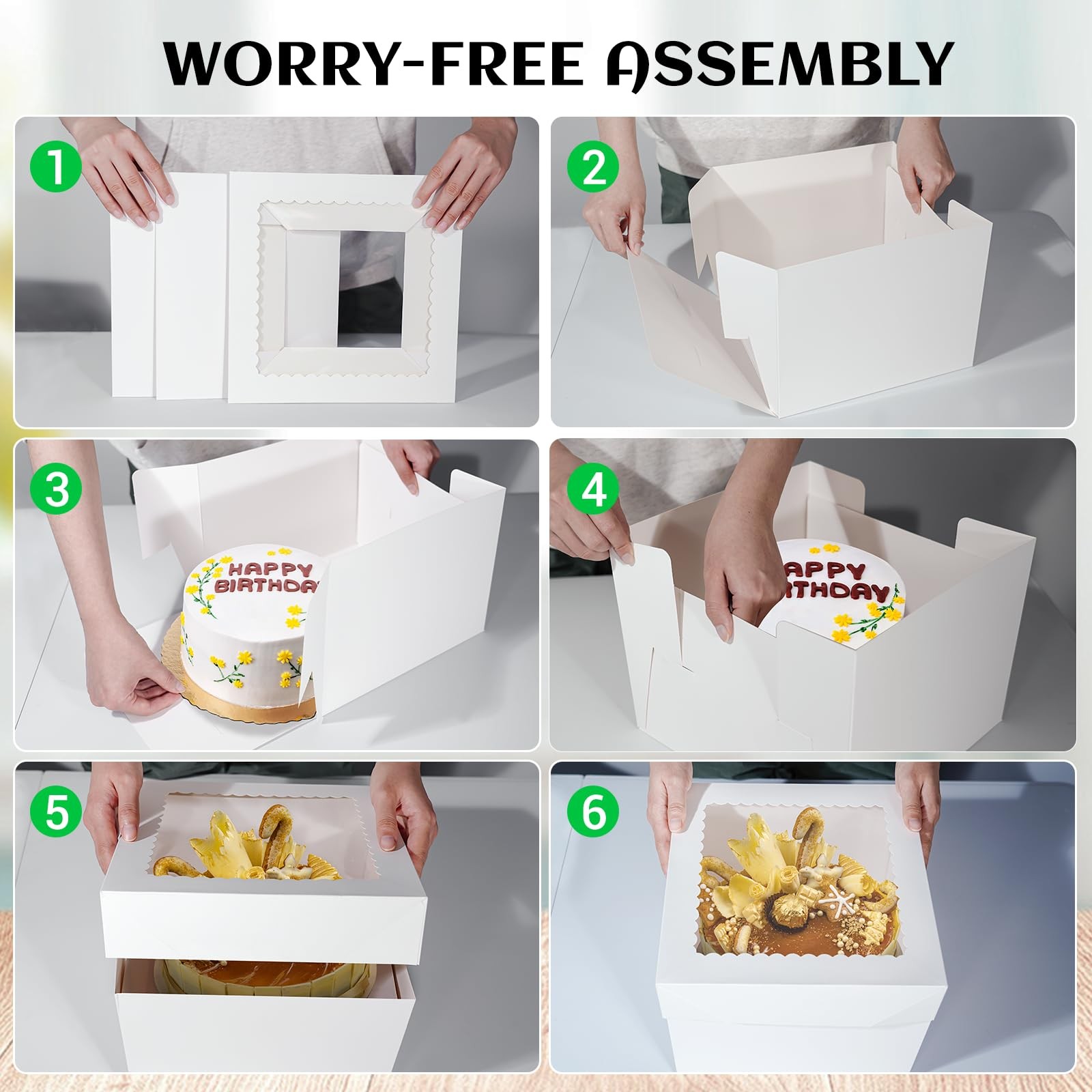 15 Pcs 10x10x8 Inch Tall Cake Boxes with Window, White Square Cheesecake Bake…