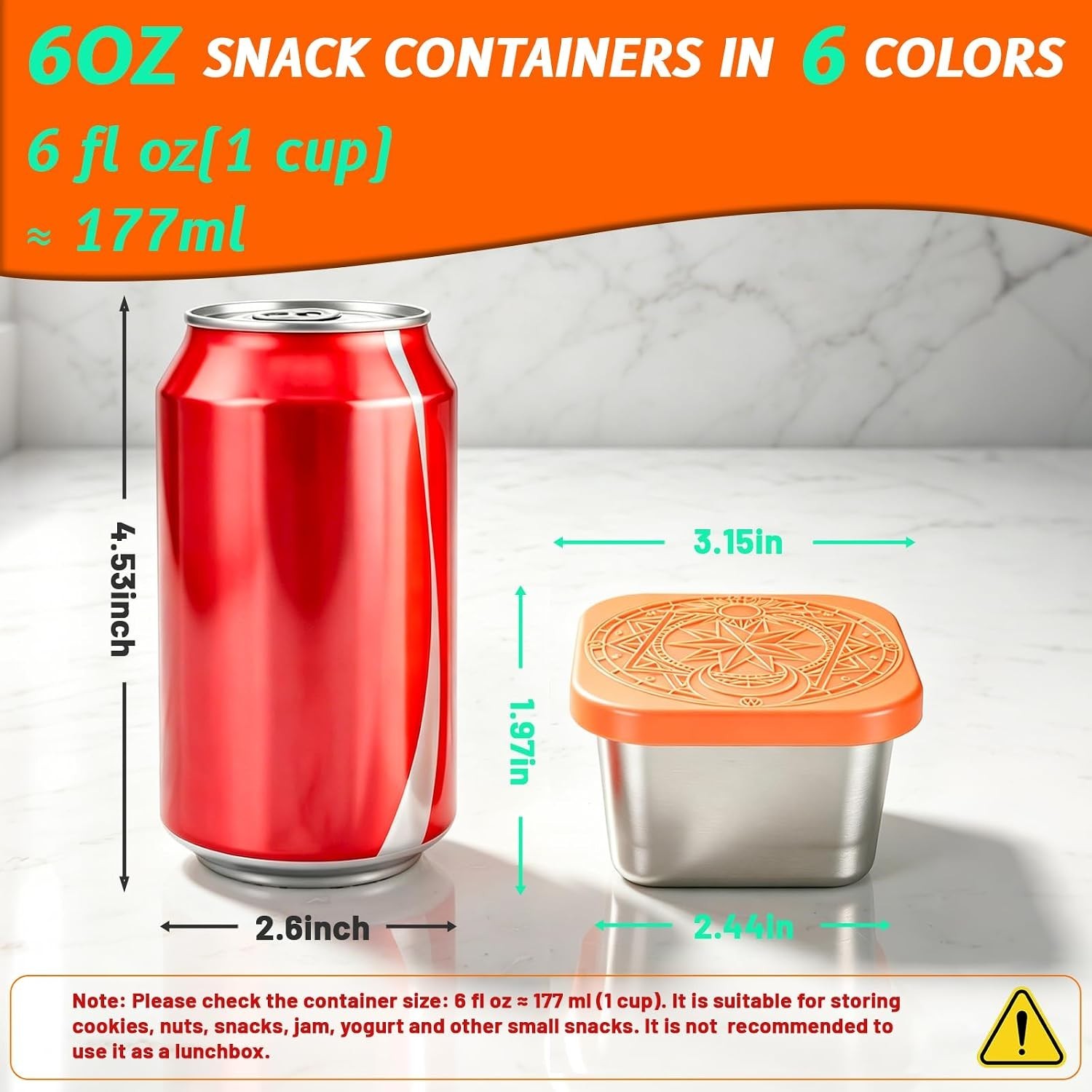 6Pack 6oz Stainless Steel Snack Containers with Lids, Leakproof Easy Open Sma…