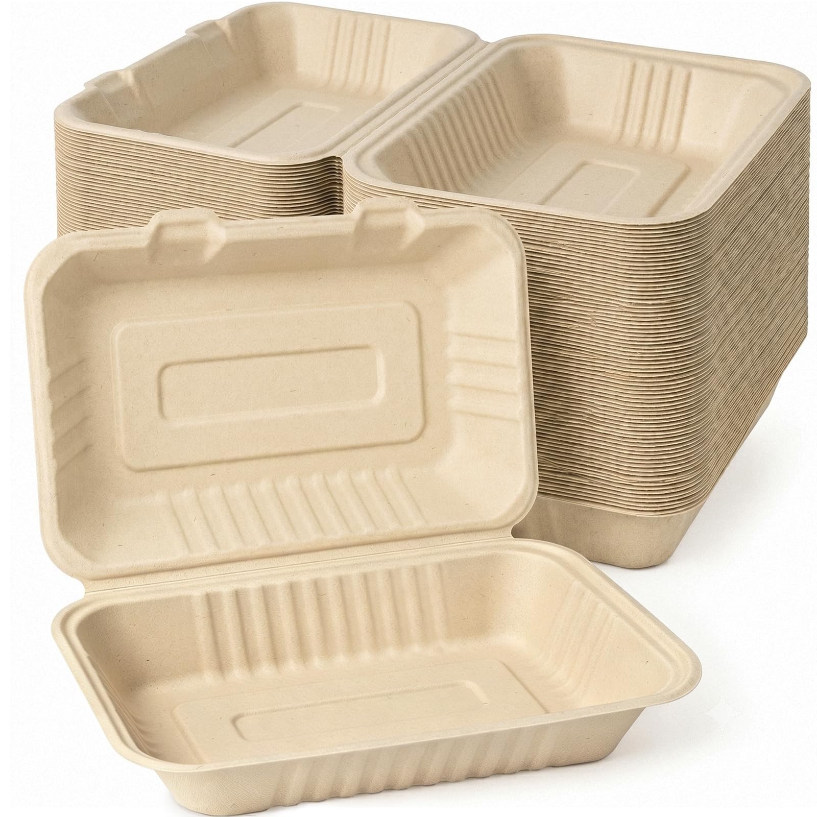 100 Pack 9×6 Inch Compostable Clamshell Takeout Containers,Bagasse Disposable…