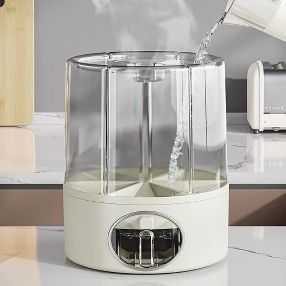 Premium 6-Grid Rotating Food Dispenser with Sealed Lid – 360° Rotation Grain …