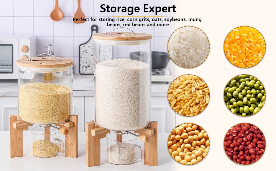 Rice Dispenser, Rice Storage Container, Flour and Cereal Container for Kitchen
