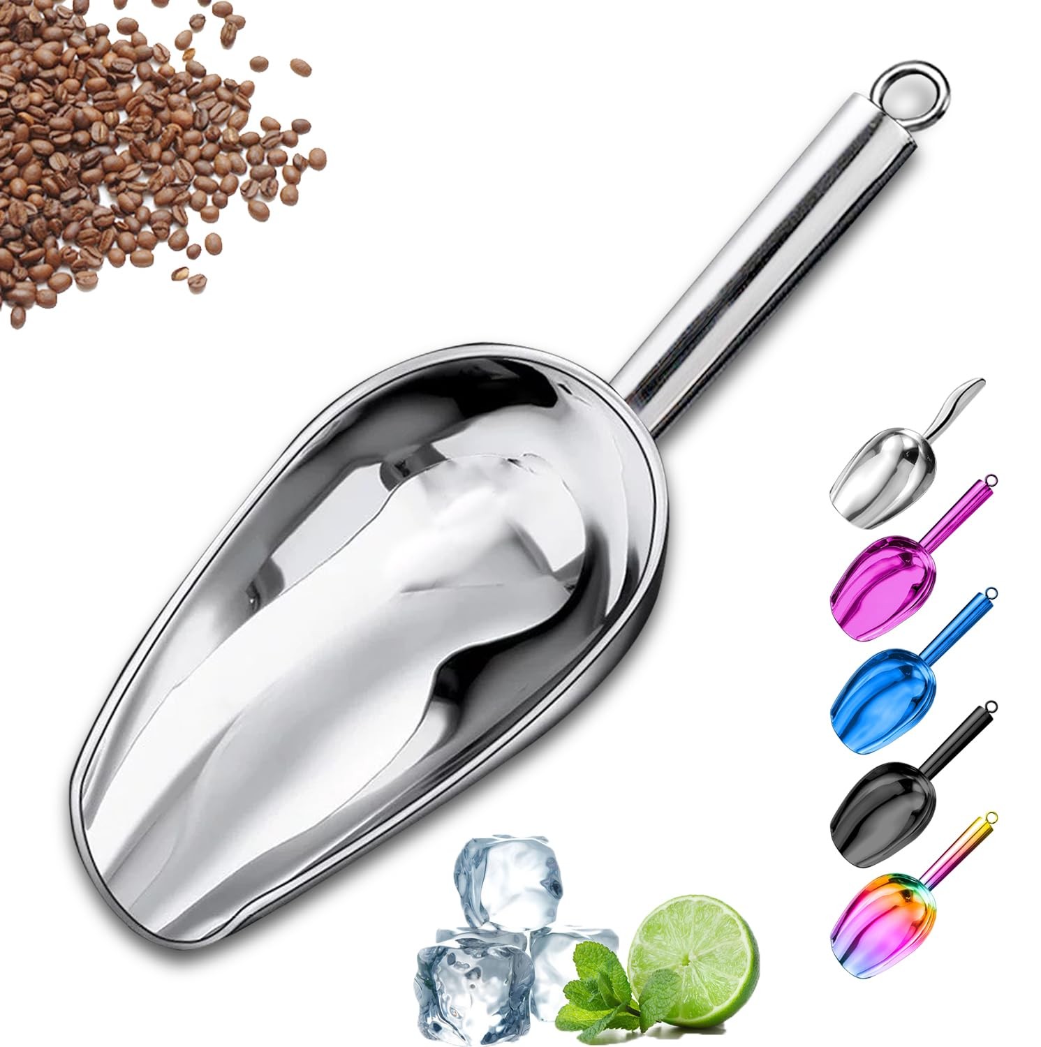 Metal Ice Scoop Kitchen Ice Scooper Stainless Steel 3 OZ Silver