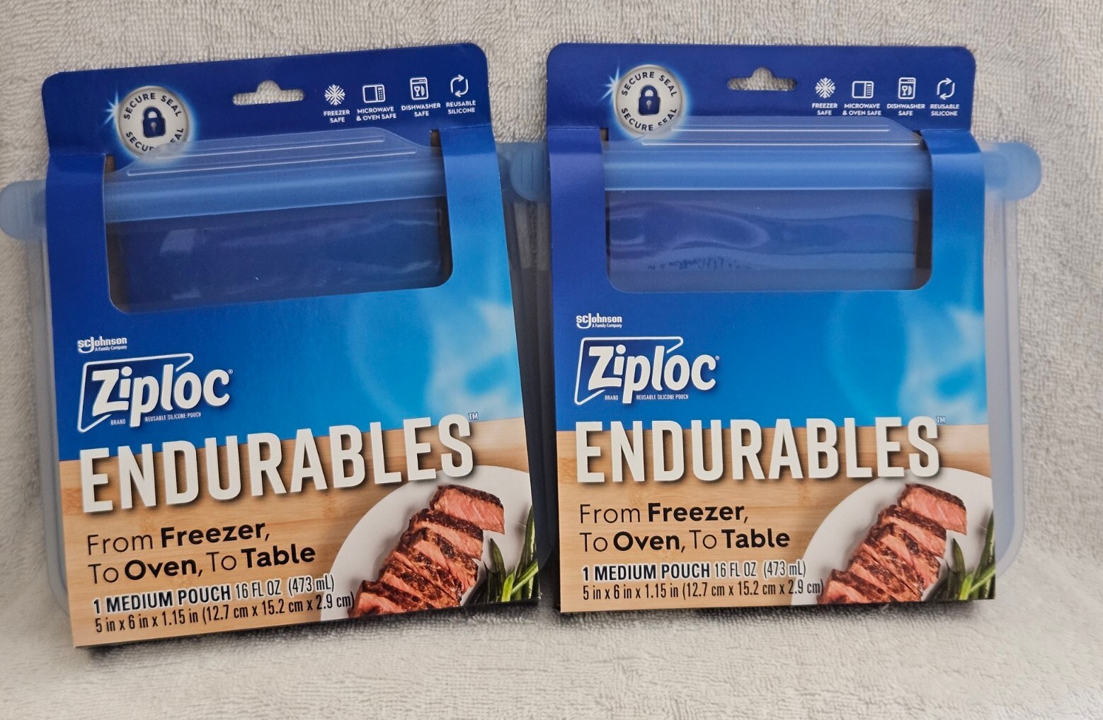 2 Ziploc SC Johnson Endurables Medium Reusable Silicone Pouch holds 4 cups NEW