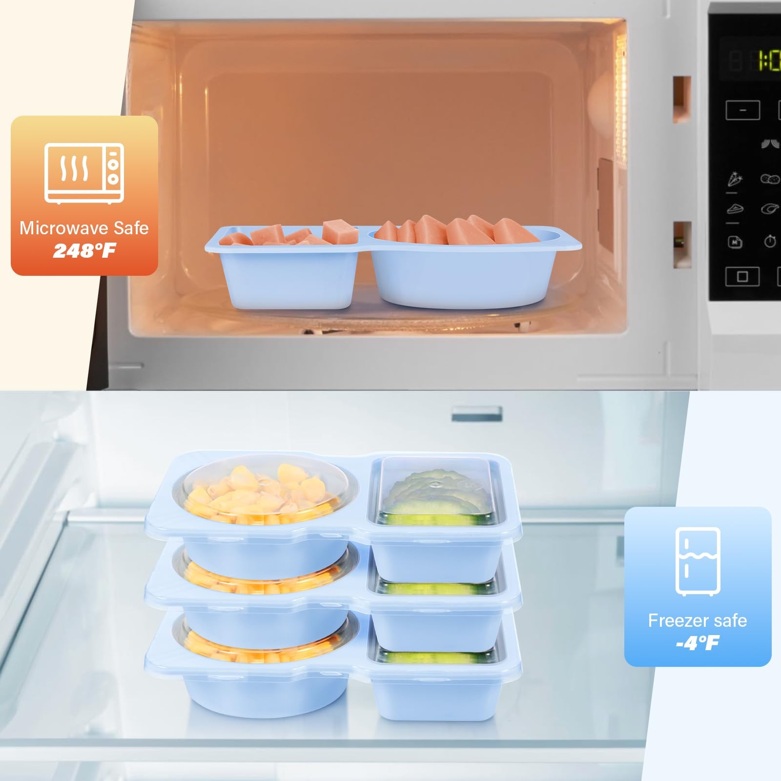 Double Compartment Snack Containers with Lids, 2 Compartment Condiment Contai…