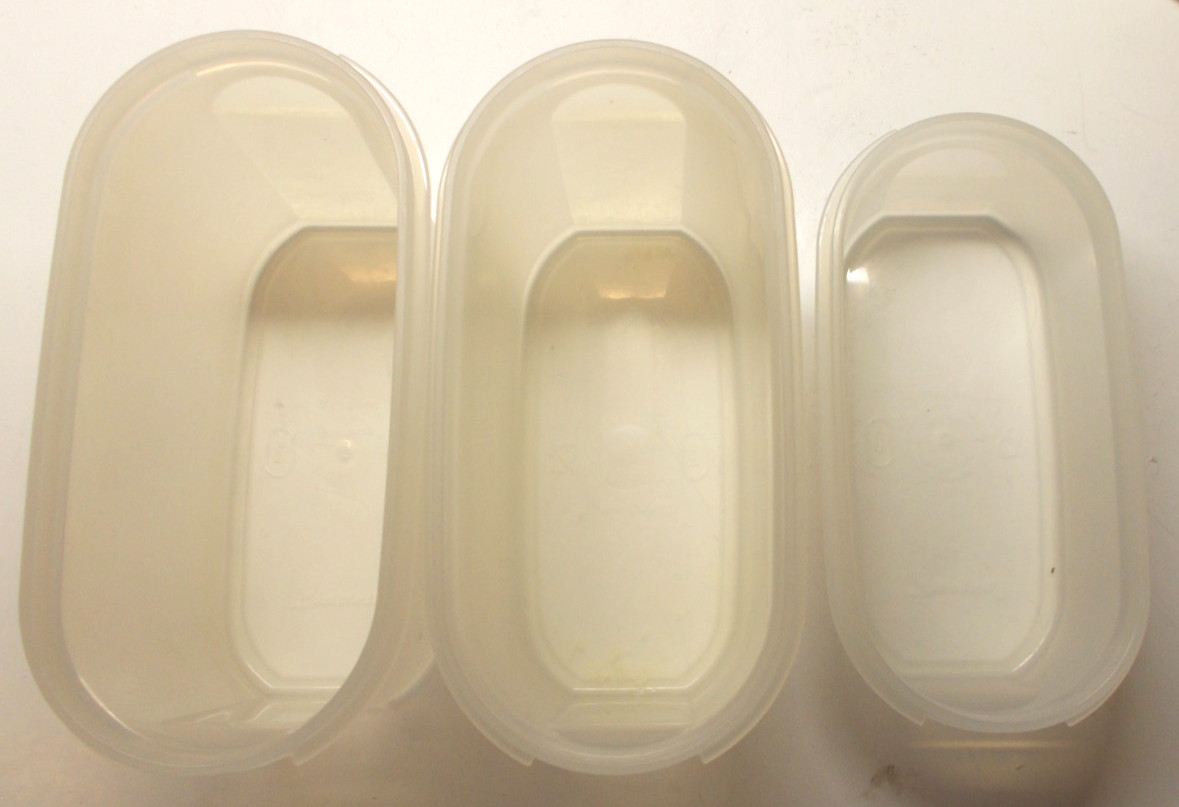 4 Vintage Tupperware Modular Mates 1521 1612 1611 Sheer with Red Pour Spout Lids