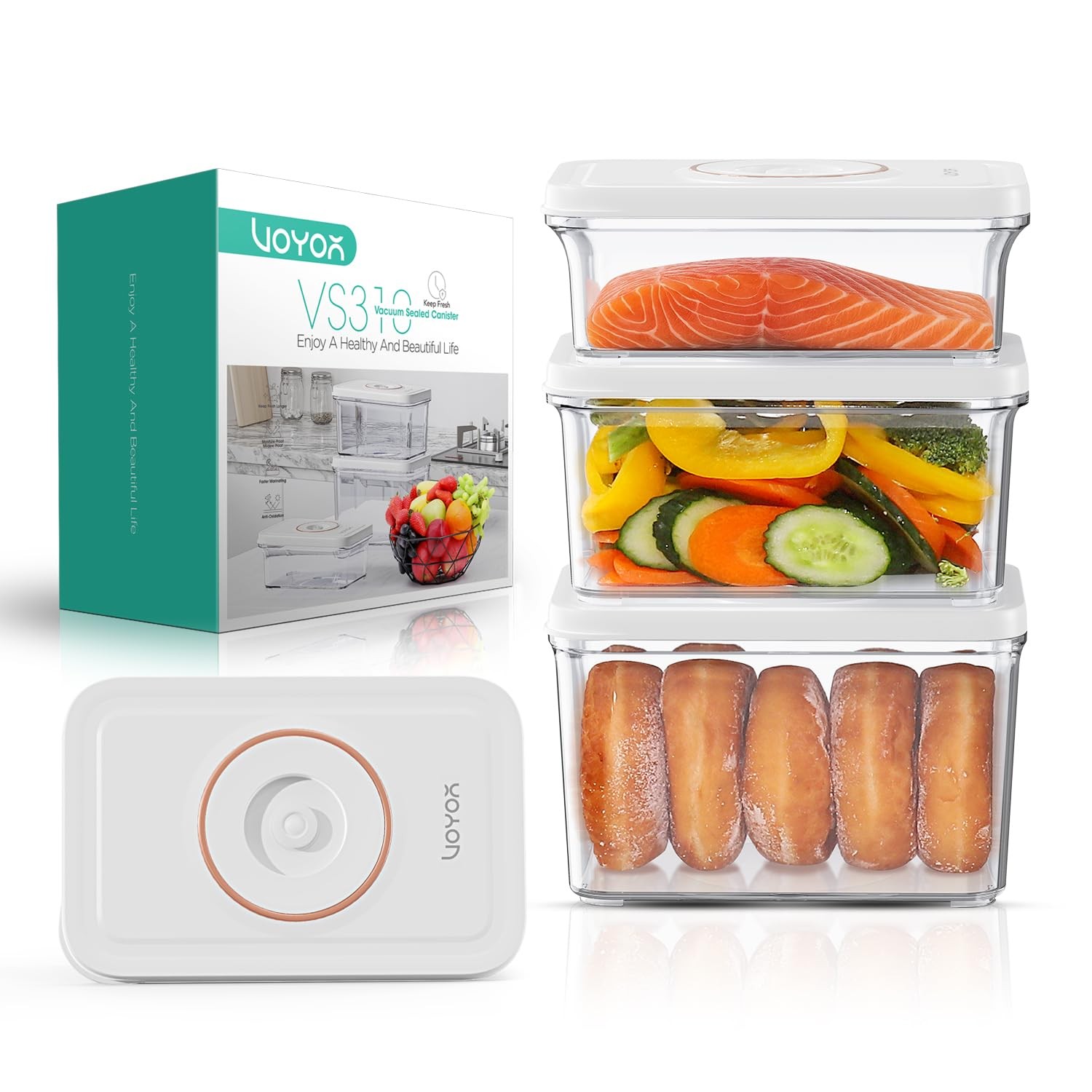 3-Pack Vacuum Containers for Food Storage (S/M/L) – No Machine , ABS, Reusabl…