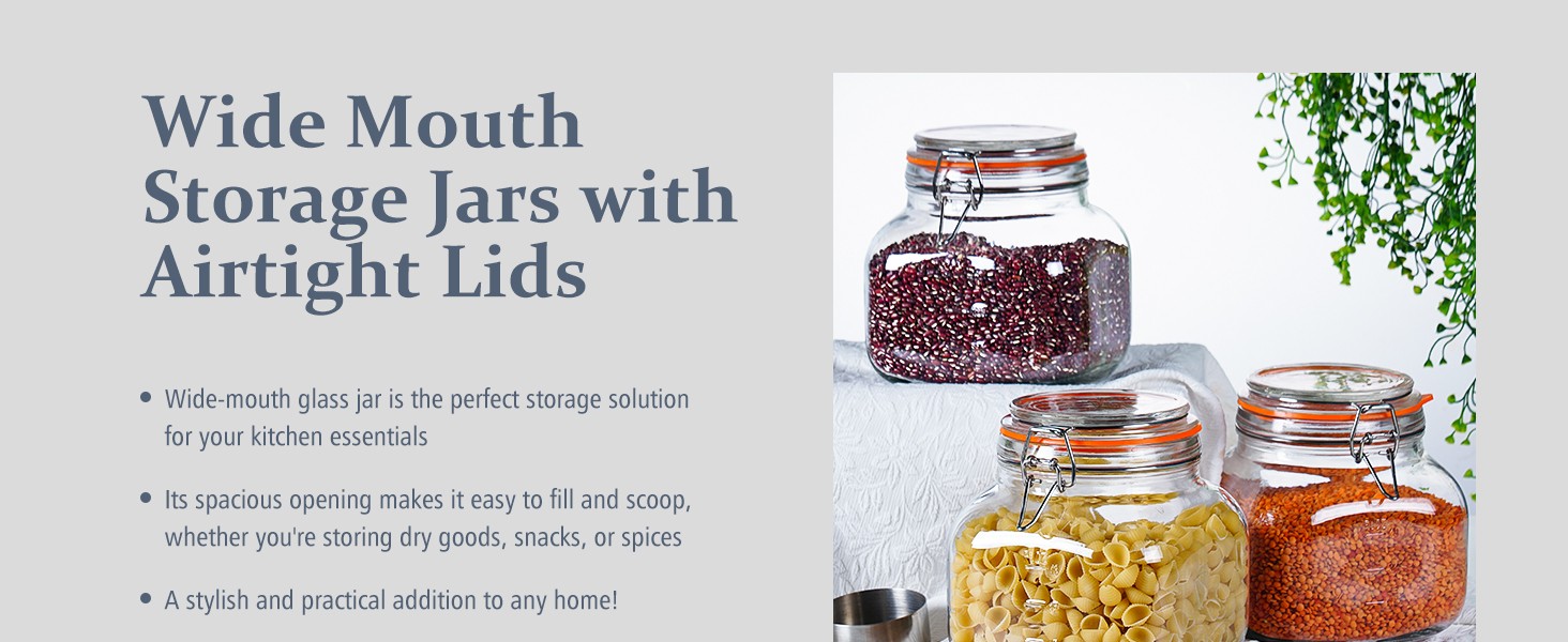 Large Glass Jars with Airtight Lid, 2 Pack Glass Food Storage Jars with 2 Scale