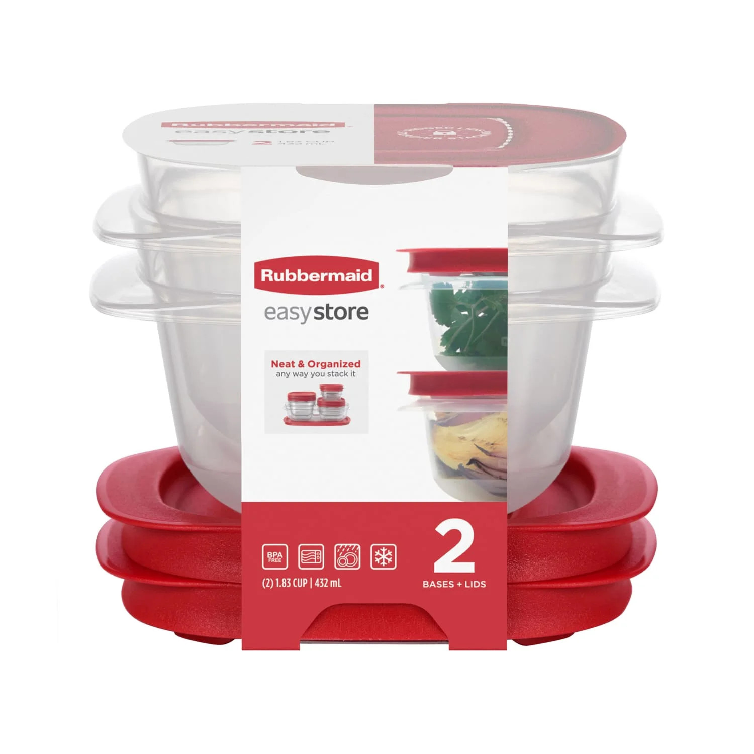 Rubbermaid 1.83-Cup Easystore Square Containers, 2 Pack, Food Storage Containers