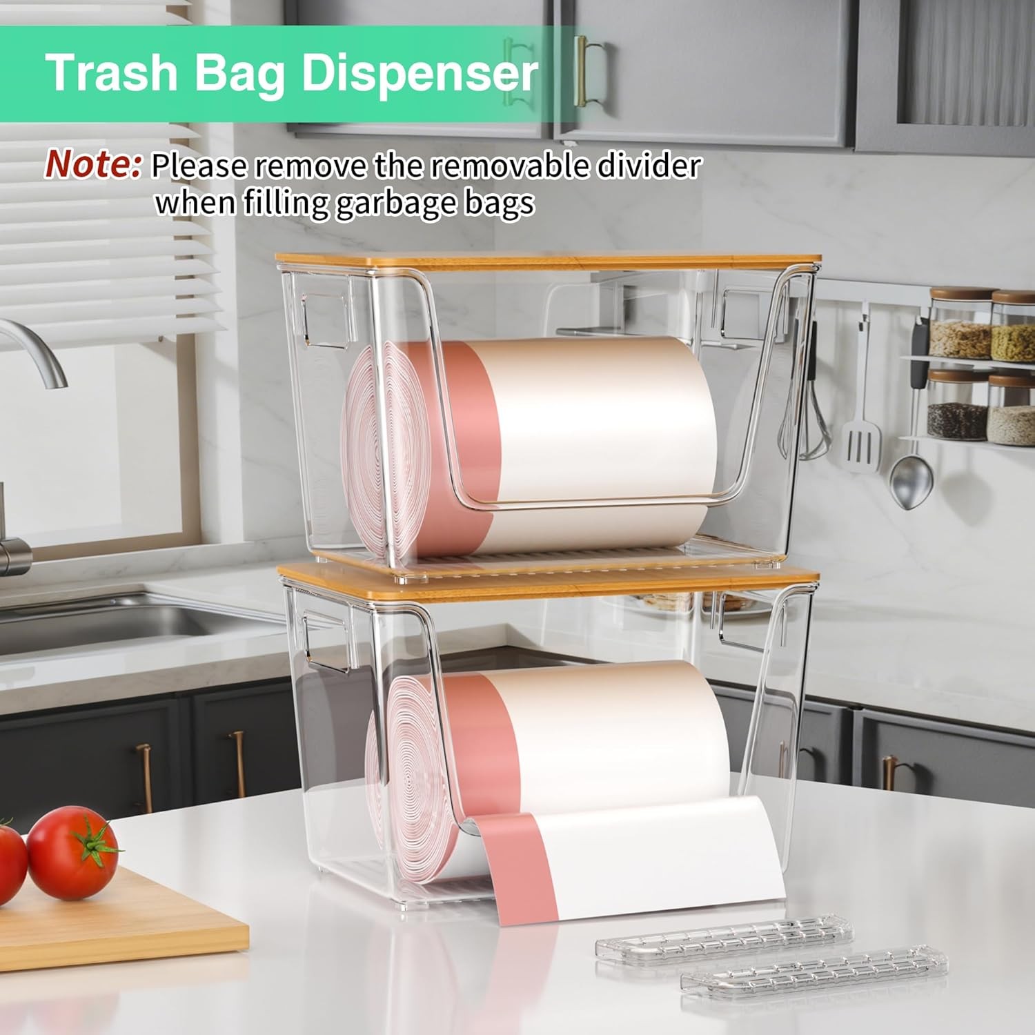 2 Set Pantry Organizers,Stackable Potato & Onion Storage Bins W/ Bamboo
