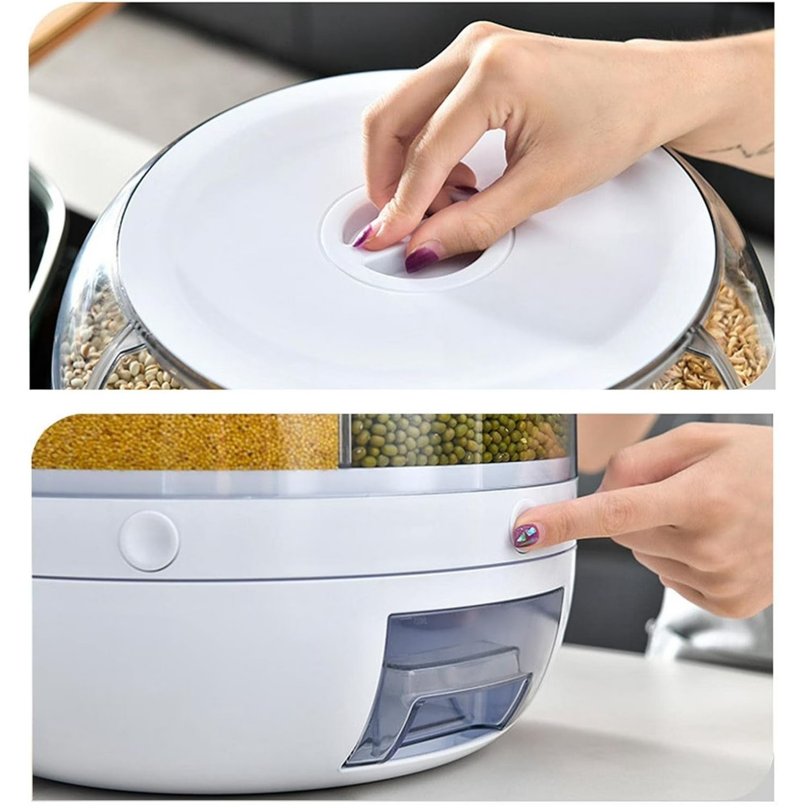 6 Grid Rotating Rice Container Cereal Grain Dispenser Airtight Dry Food Storage