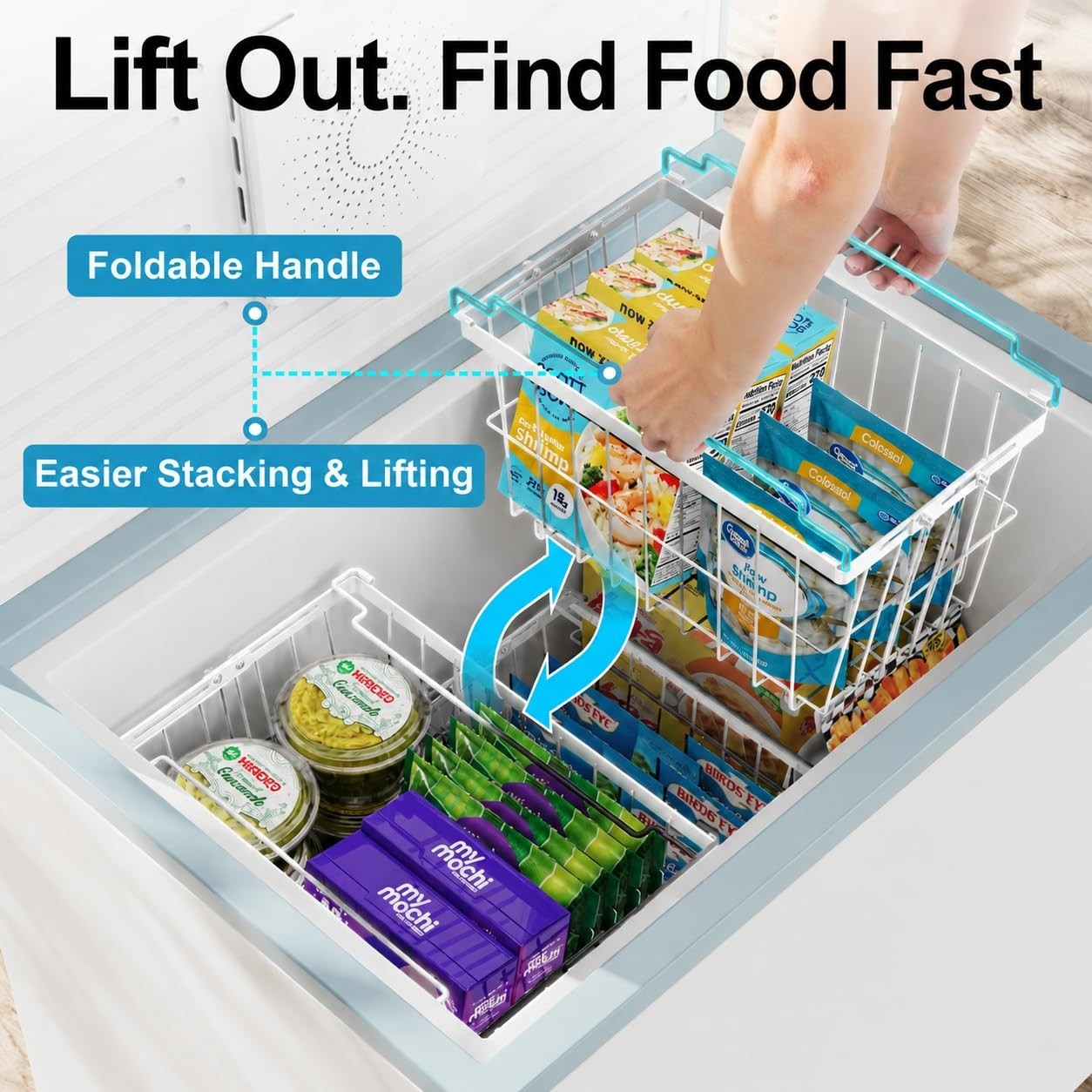 Adjustable Freezer Organizer Bins – 3 Pack Stackable Storage Baskets for 5-7 Cu.