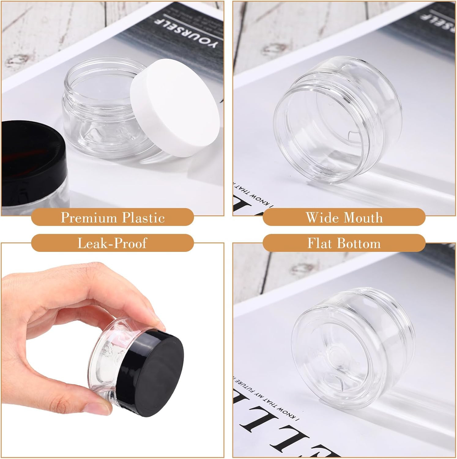 100 Pcs 1 Oz Plastic Containers with Lids, Clear round Leak Proof Cosmetic Ja…