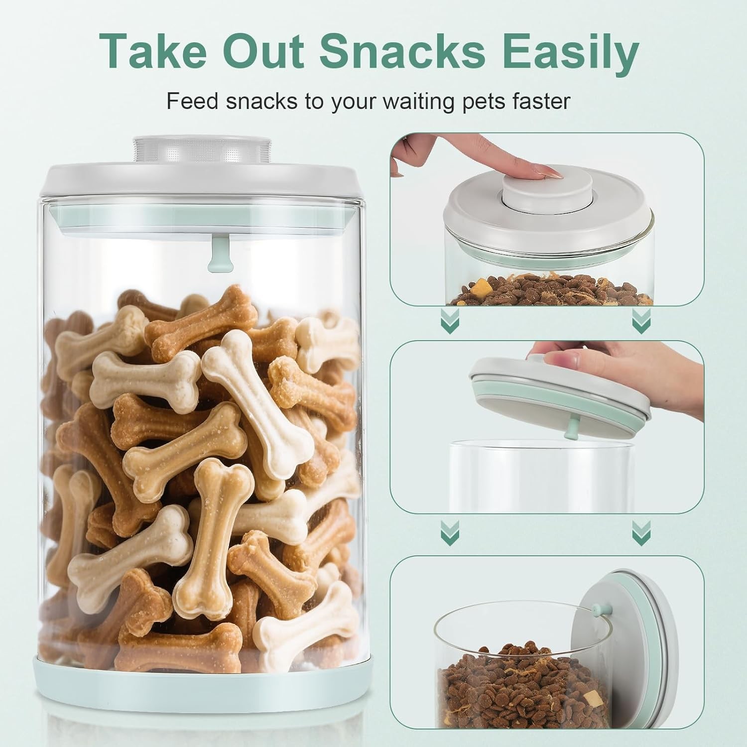 Dog Treat Container Airtight Jar 2.2Qt/2L, Glass Food Jars with One-Touch Lid