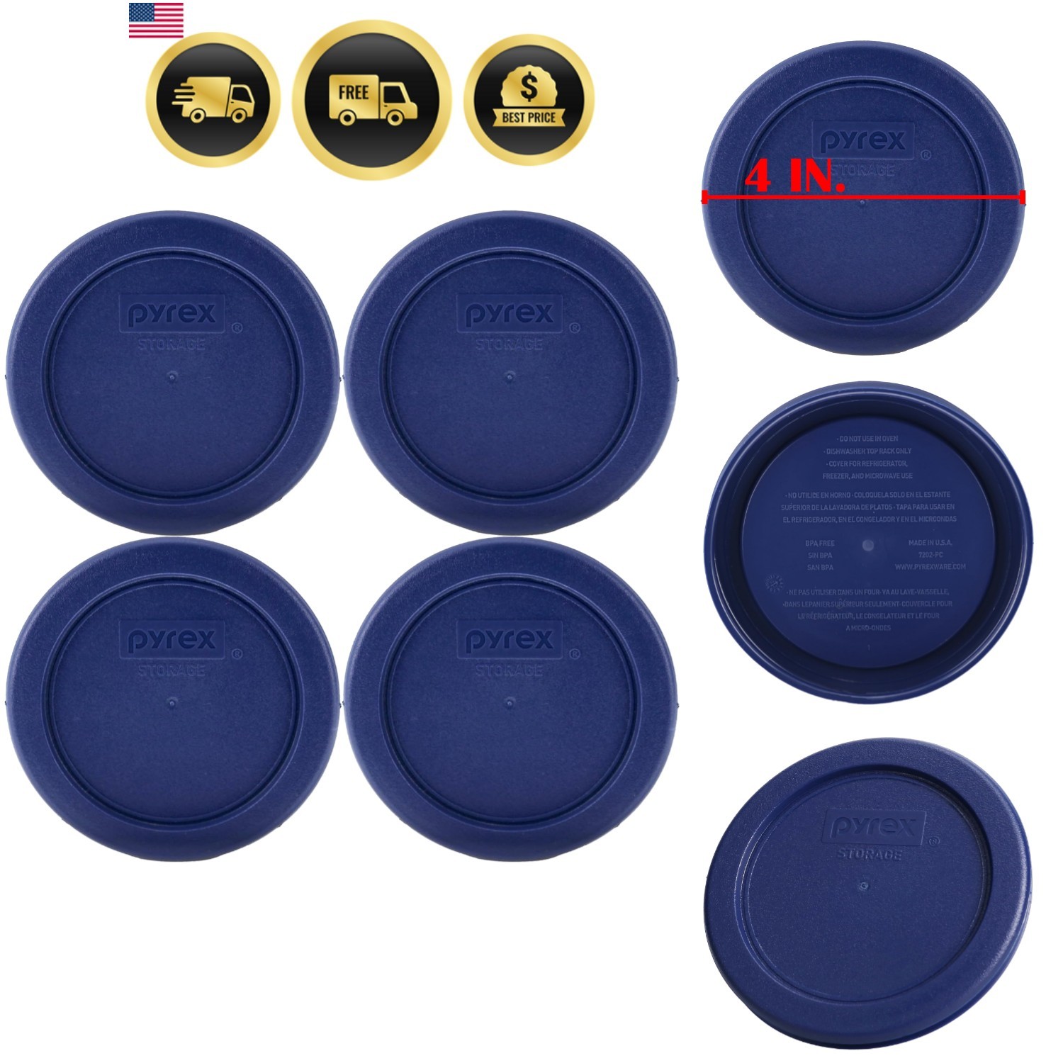 7202-PC 1-Cup Dark Blue Food Storage Lid 4-Pack – | BPA-Free Plastic | Round…