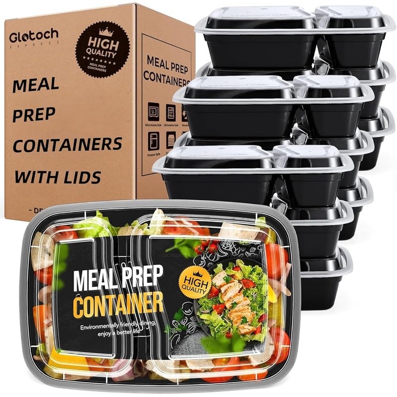 Leak Proof Meal Prep Containers Set 10 Pack 2 Compartment Airtight Food Storage