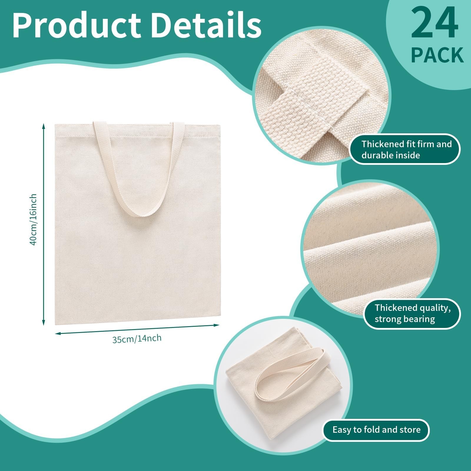 Taozim 24Pack Canvas Tote Bags Bulk 16 X 14Inch 10Oz Cotton Blank Canvas Tote