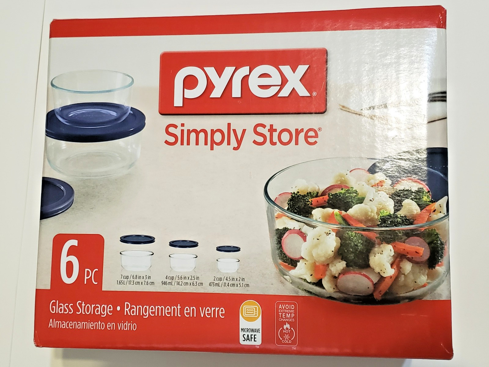 Pyrex Simply Store Glass Food Storage Bowls 7-cup, 4-cup and 2-cup w/Lid Covers