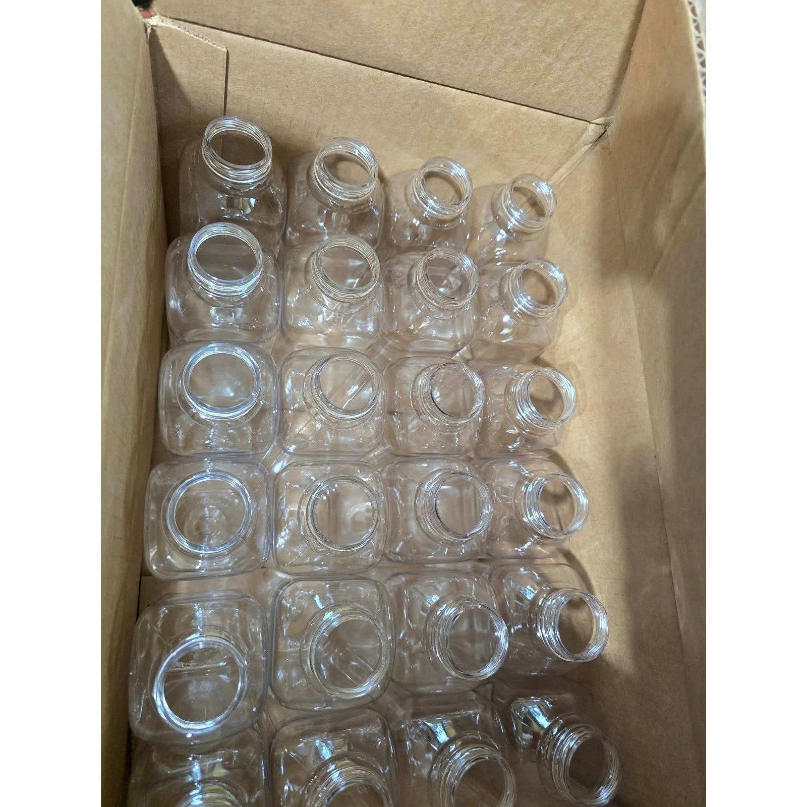 Uline S-21727W 16 oz Clear Square Juice Bottles with White Caps 24 Count NEW
