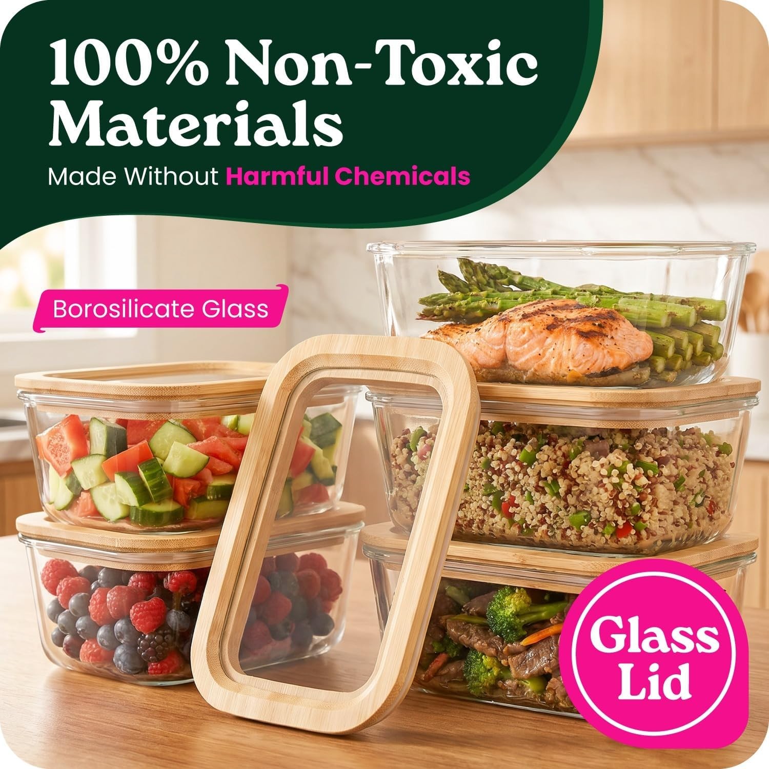 4-Pack Glass Food Storage Containers W/ Clear-Top Bamboo Lids – Plastic Free
