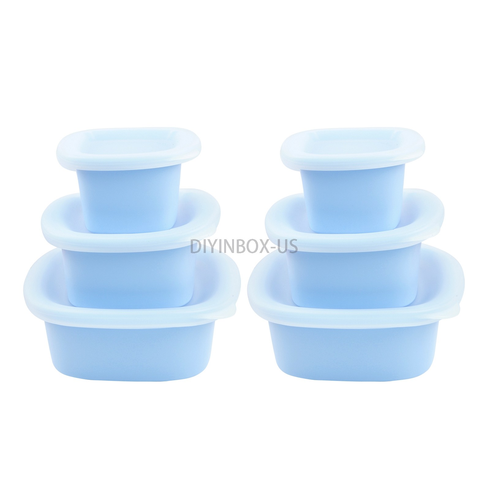 Set Of 6 Culinary Cubed Round Silicone Food Storage Container Heat Cold Resist