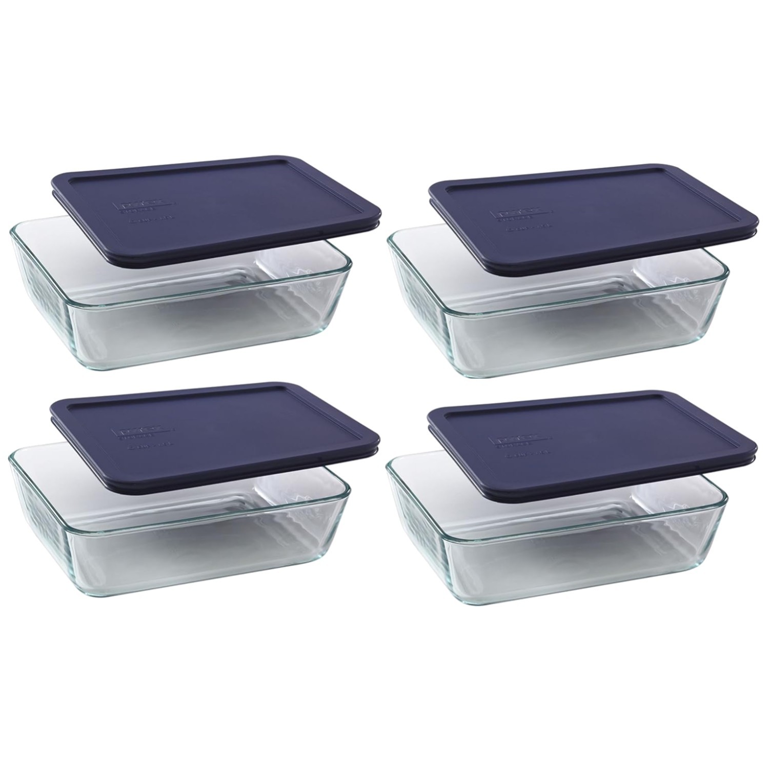 Glass 6-Cup Dish & Dark Blue Lid Set – 4 Pack