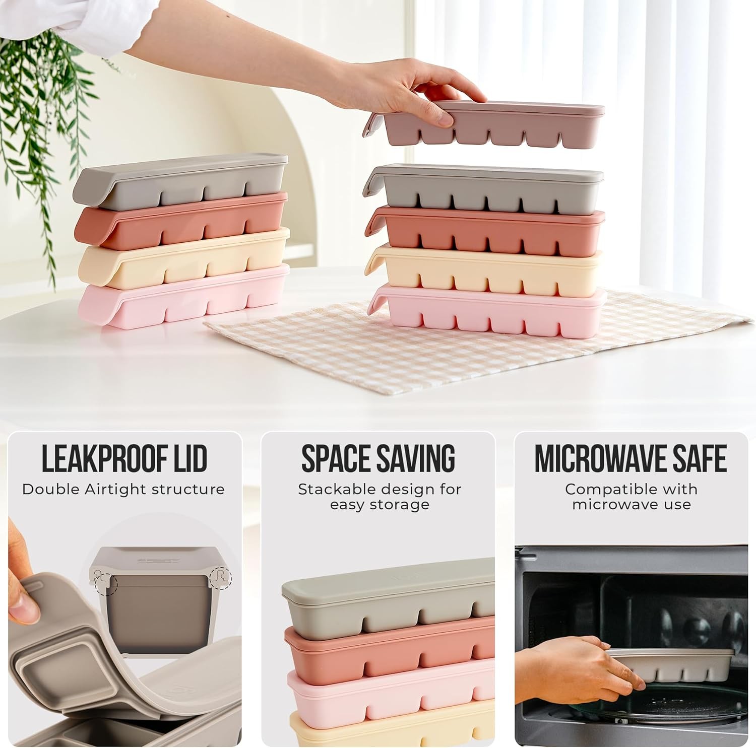 Silicone Ice Cube Freezer Tray with Lid, 100% Food-Grade Platinum Silicone,Leak