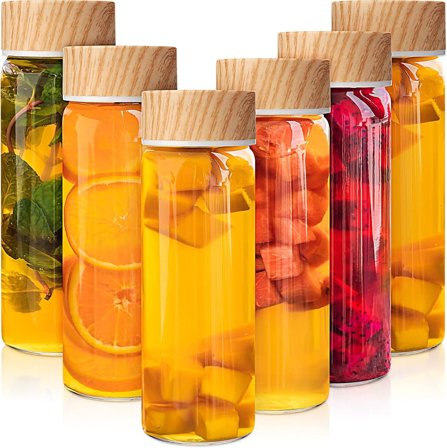 Zubebe 6 Pack Glass Bottle with Lids 16 oz Wide Mouth Juice Bottles clear