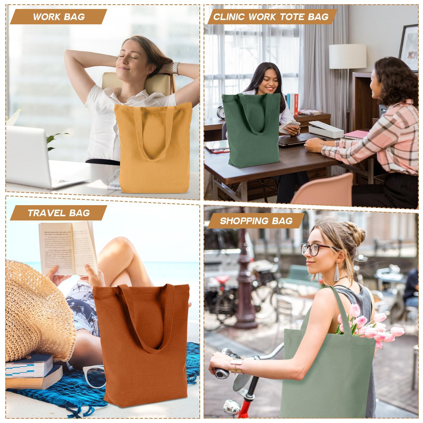Reginary 10 Pcs Mothers Day Gift Reusable Canvas Grocery Shopping Tote Bag Bulk