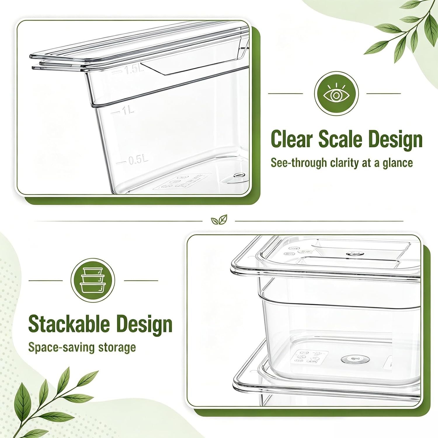 Bekith 6 Pack 1/6 Size Plastic Clear Food Pans with Lids for Kitchen Restaurant