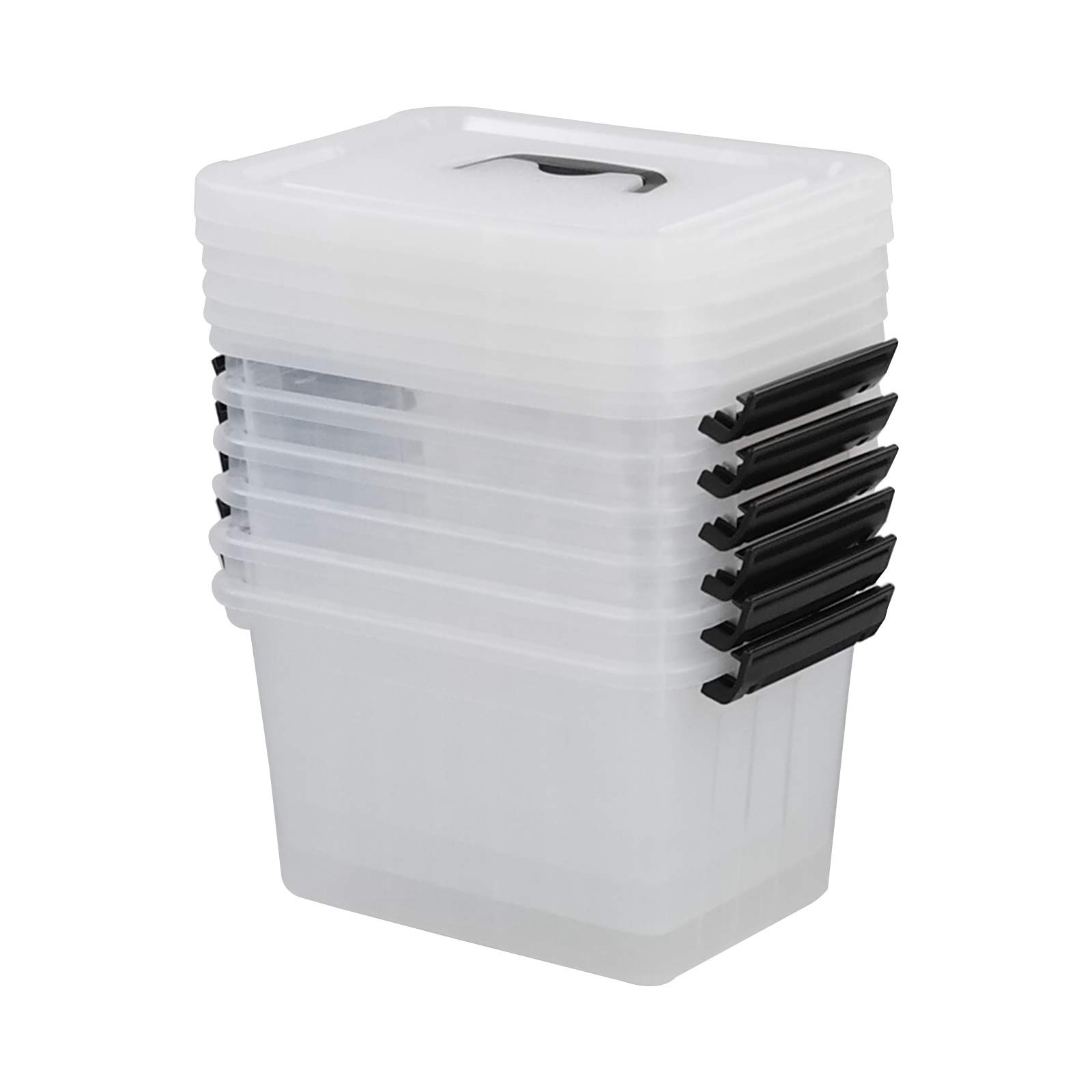 6 Pack 6 Quart Clear Lidded Storage Bins with Handle Stackable Plastic Box