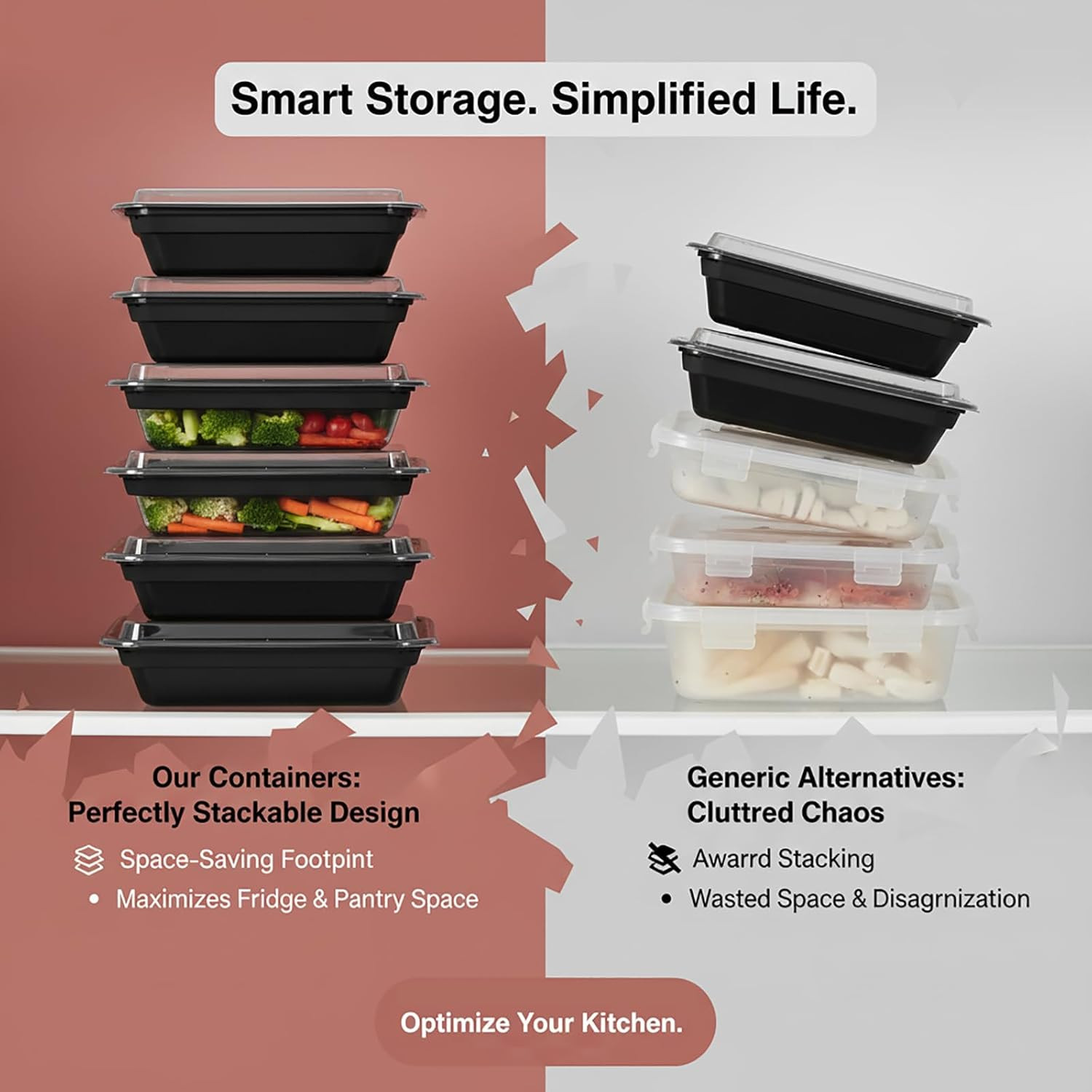60 Pack 38 Oz Meal Prep Containers Reusable, Plastic Food Storage Container with