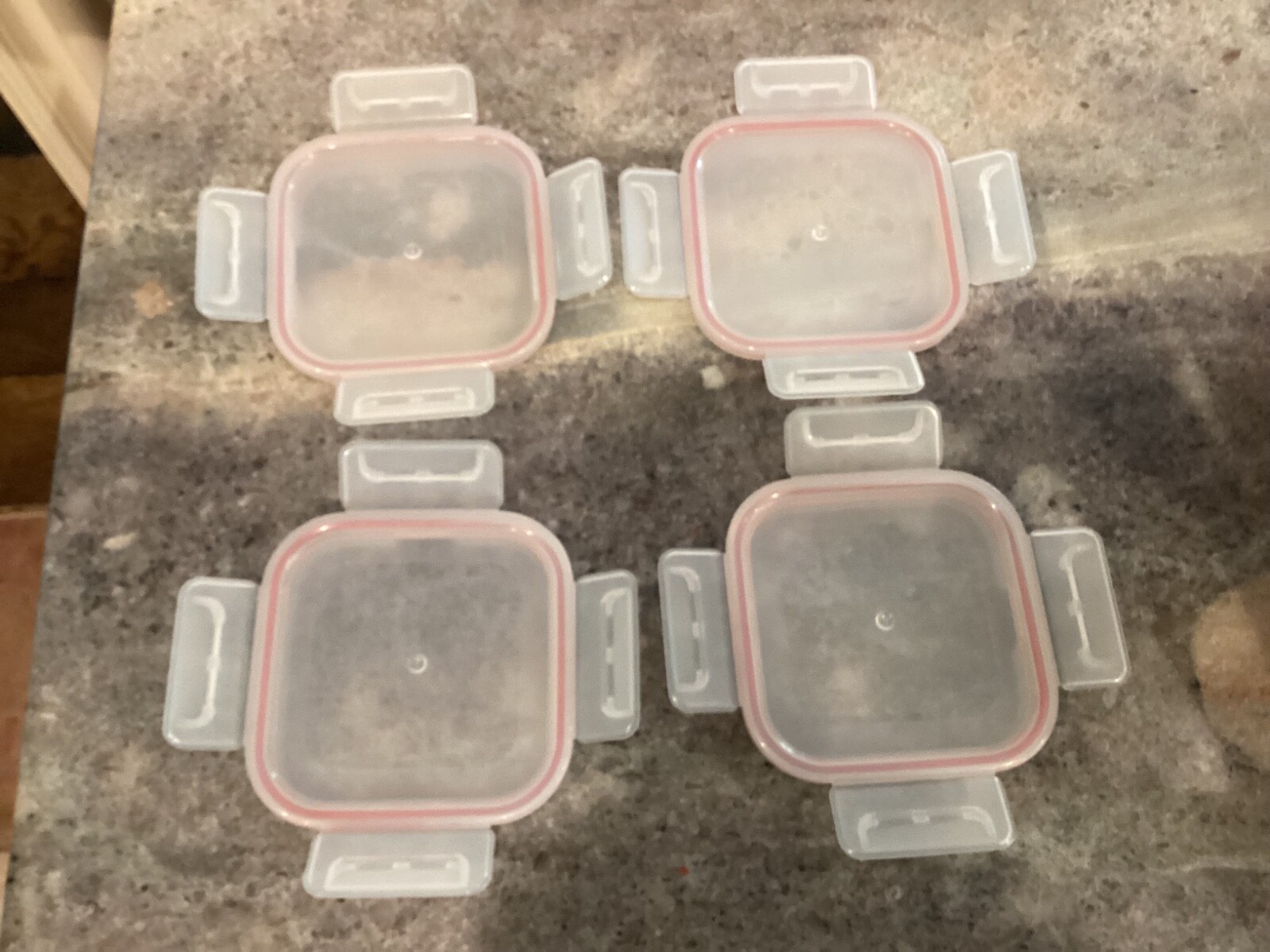 Set of 4 New Replacement Snap Lock Tab Lids Clear 4″ Square Red Trim