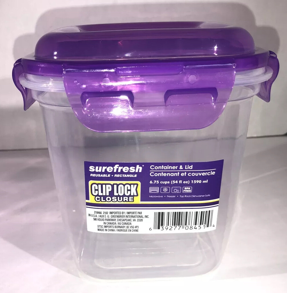 2ea 6.75Cup Sure Fresh Dry/Cold/Freezer Food Storage Containers W Clip-Lock Lids