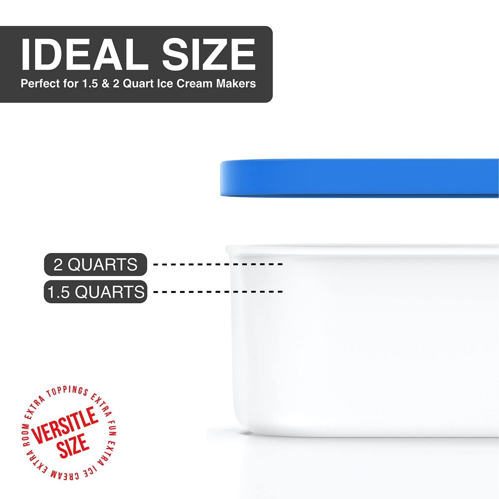 2 Quart Ice Cream Storage Container with Silicone Lid and Scoop Blue