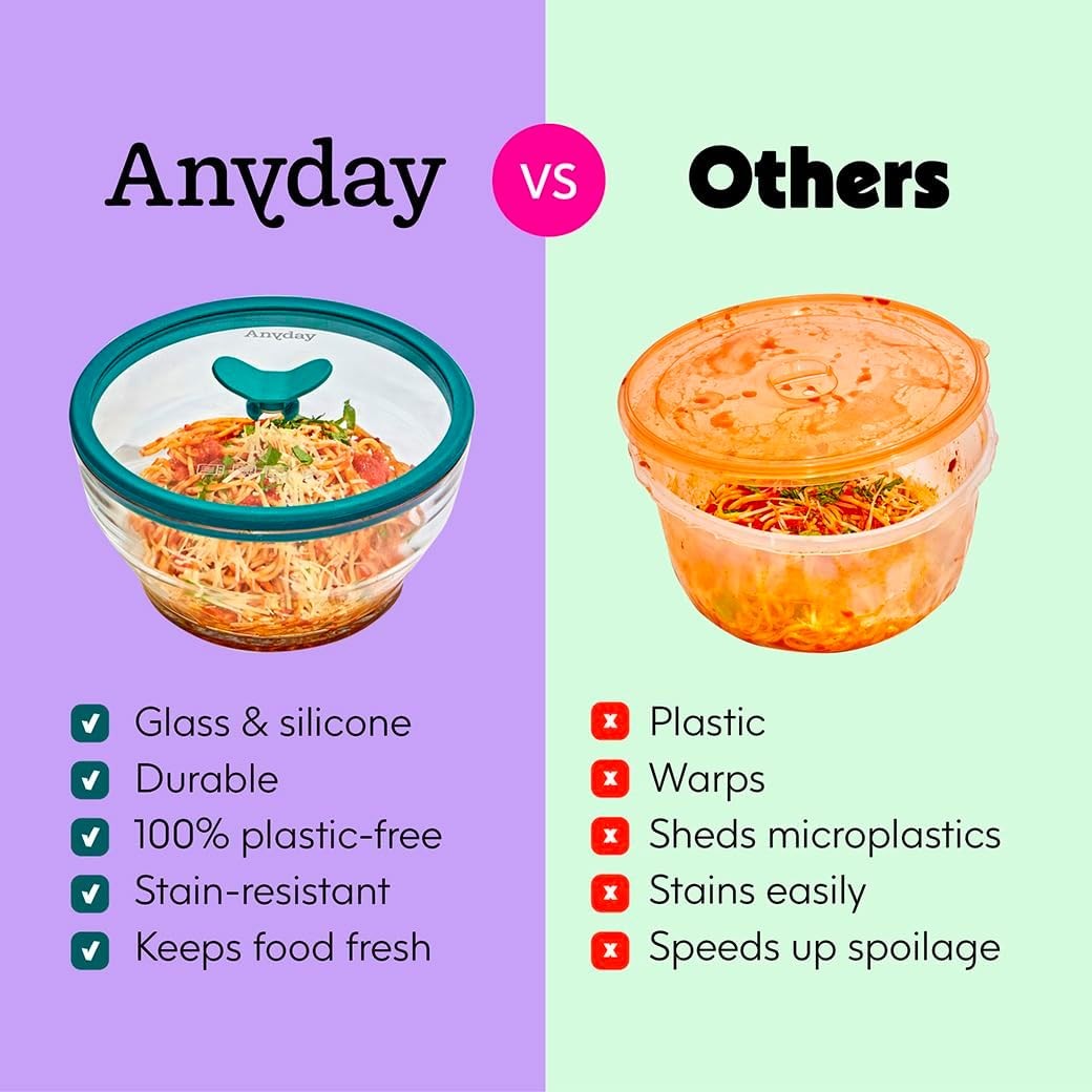 8-Cup Glass Food Storage with Glass Lid, Round Deep Dish | Plastic-Free Meal