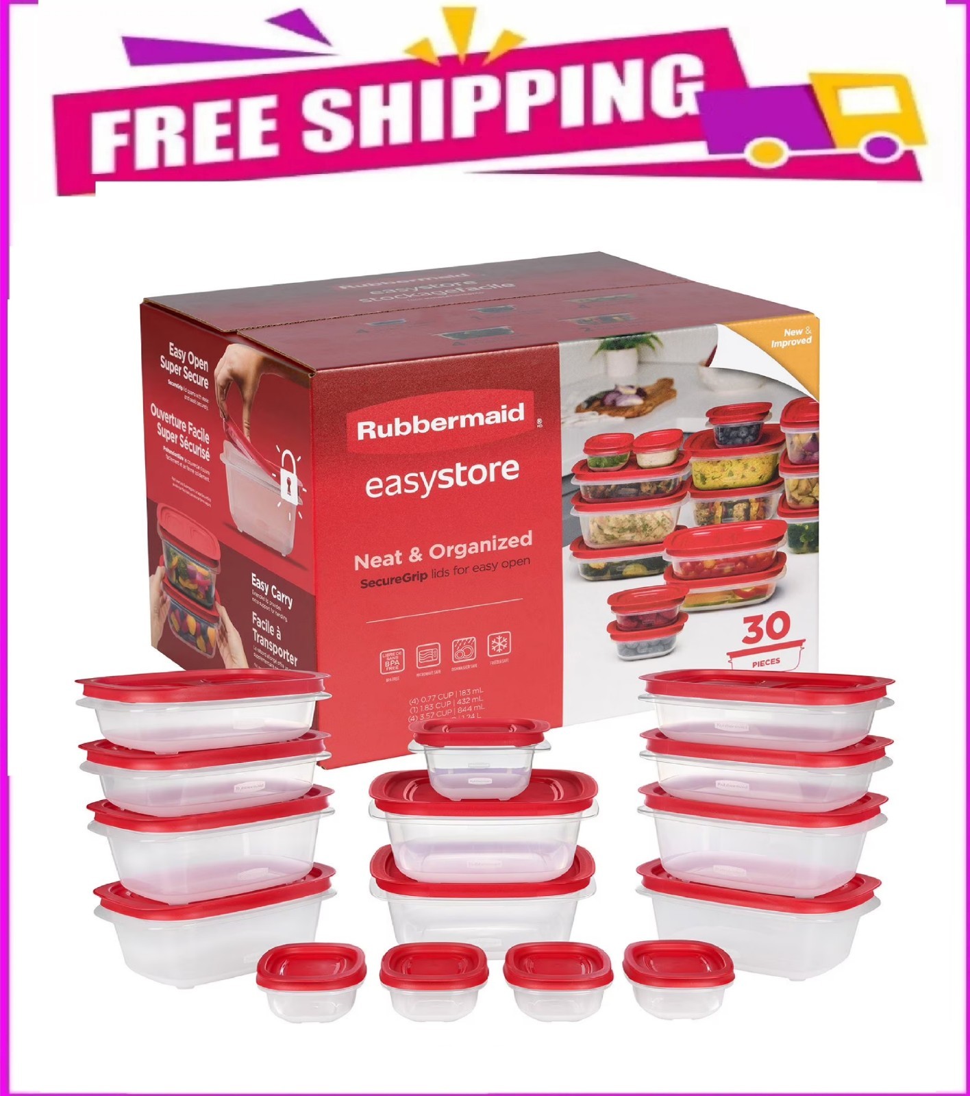 Rubbermaid EasyStore Containers with Lids, 30-Piece Set