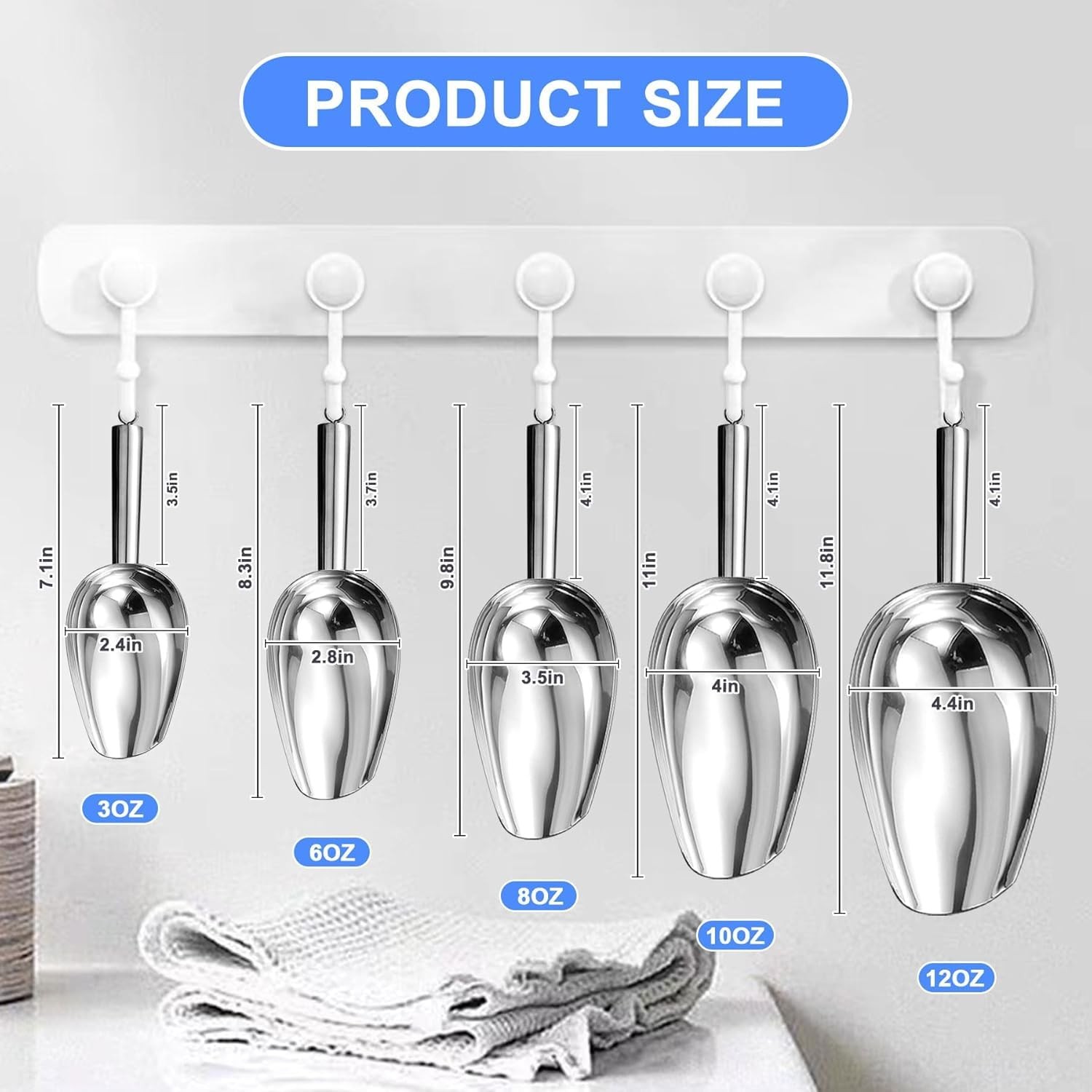 Metal Ice Scoop Kitchen Ice Scooper Stainless Steel 3 OZ Silver