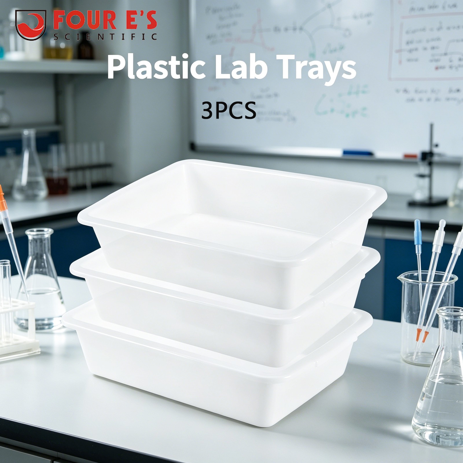 3x Plastic Lab Trays Kitchen Serving Tray Multi-Purpose Lab Storage Sterilizing