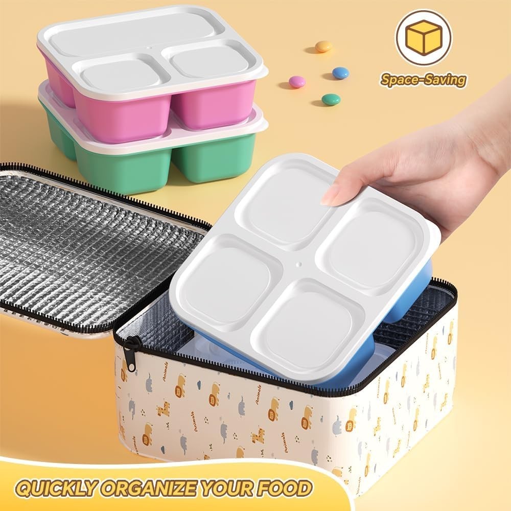 Juego de 6 recipientes reutilizables para refrigerios, con 3 y 4 compartimentos