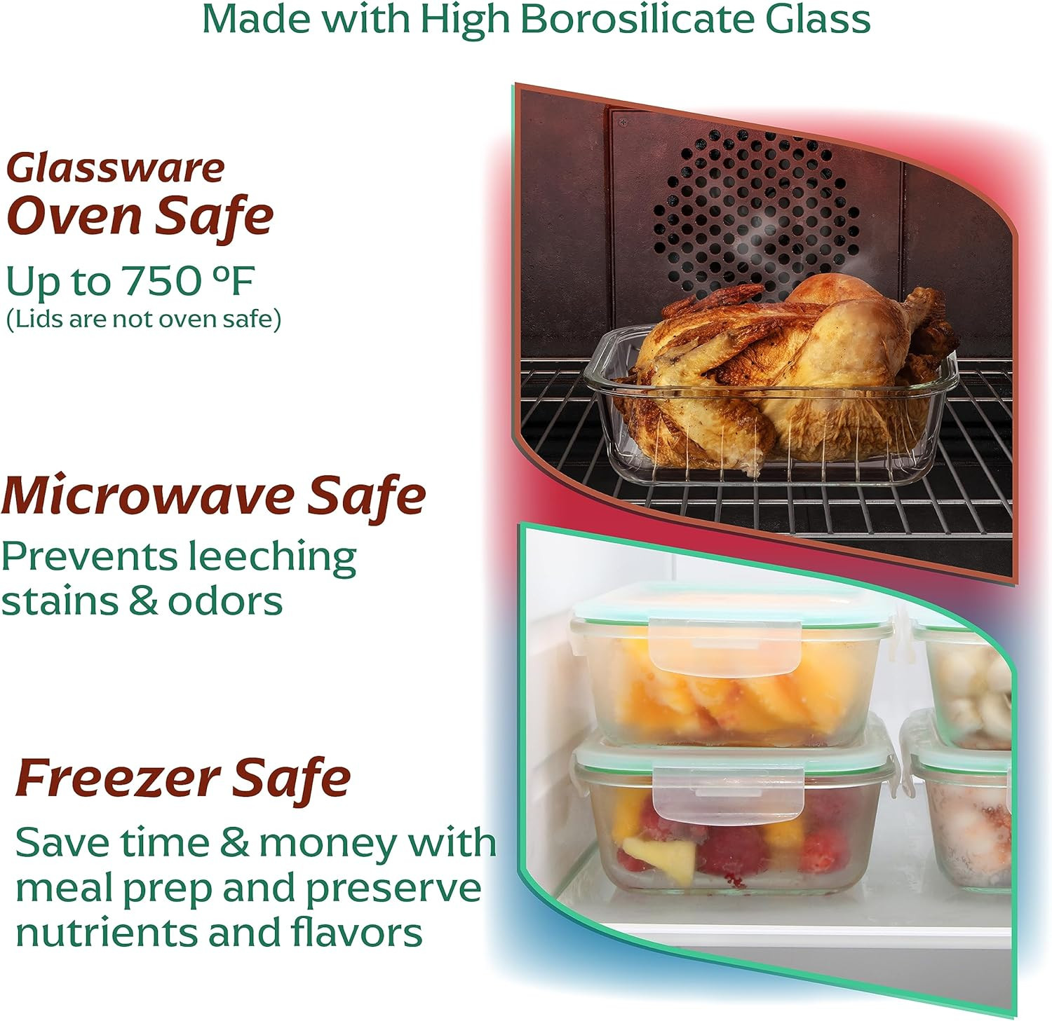 8 Pack 35 Oz Glass Storage Containers with Lids – Airtight, Leakproof, Oven, Mic