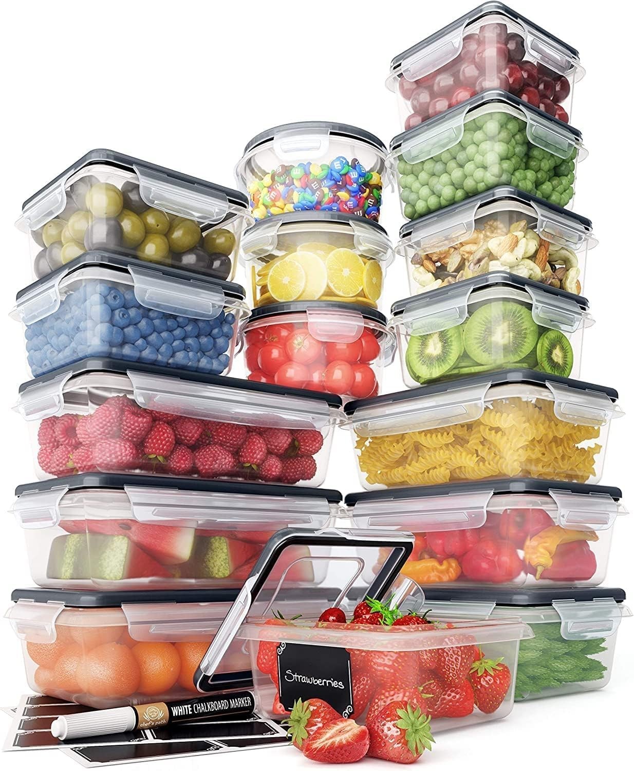Chefs Path 48 Piece BPA-Free Plastic Food Storage Container Set W/ 24 Containers
