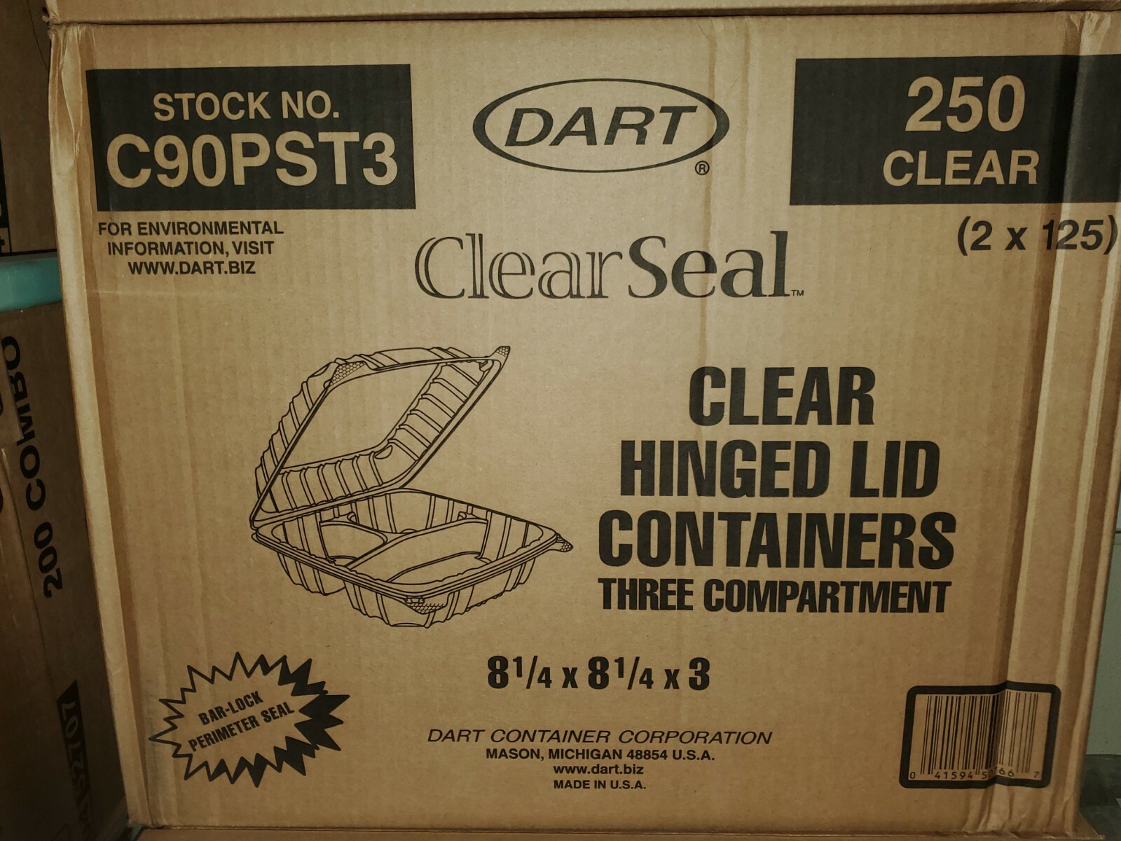 Clear Hinged Lid Containers Three Compartment 250 ClearC90PST3 (8 1/4, 8 1/4, 3)