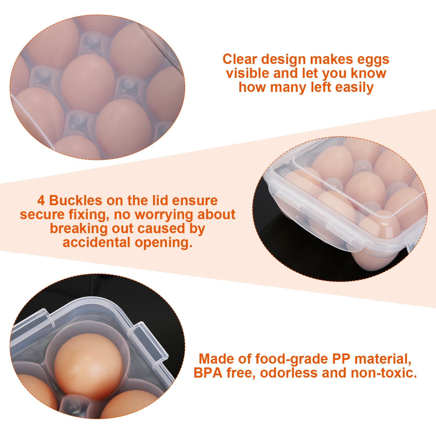 2PACK Egg Holder Plastic Container for Refrigerator Stackable Egg Tray Organizer