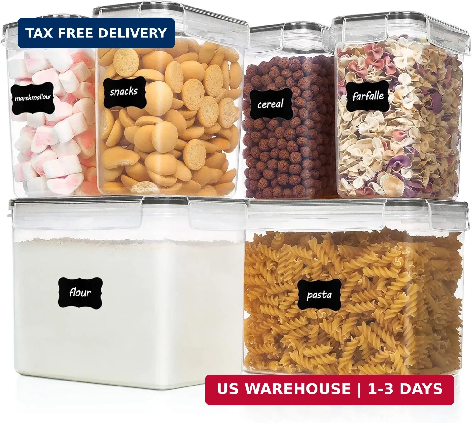 Airtight Food Storage Containers 6 Pieces Kitchen Pantry BPA Free Leakproof