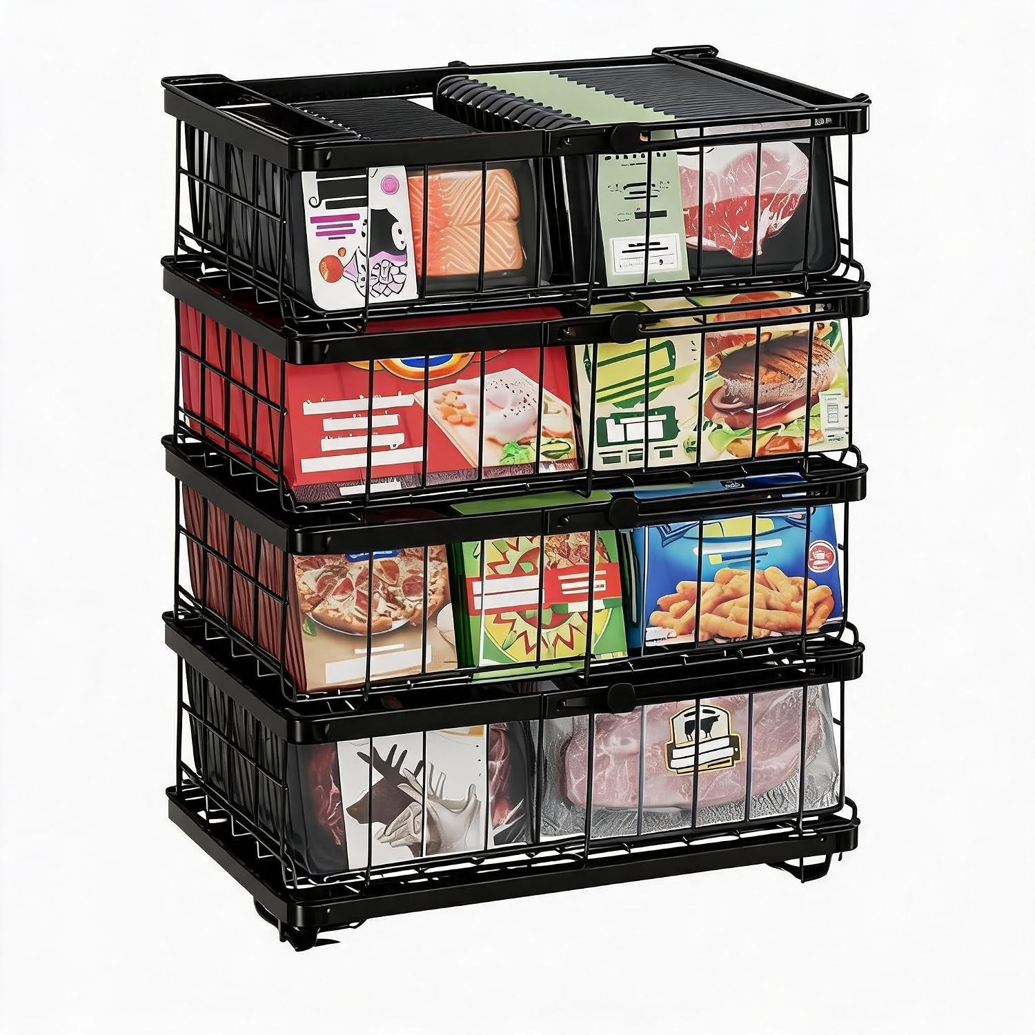 4 Pack Expandable Chest Freezer Basket Organiser Metal Kitchen Storage Box Bin