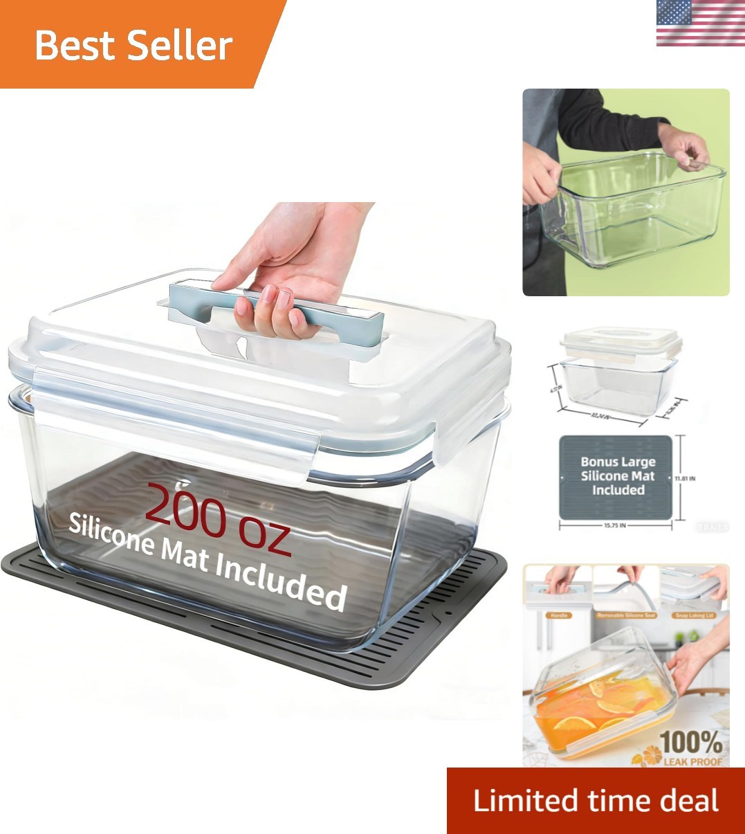 200oz/6000ml/26cup Extra Large Glass Storage Containers with Airtight Lid – B…