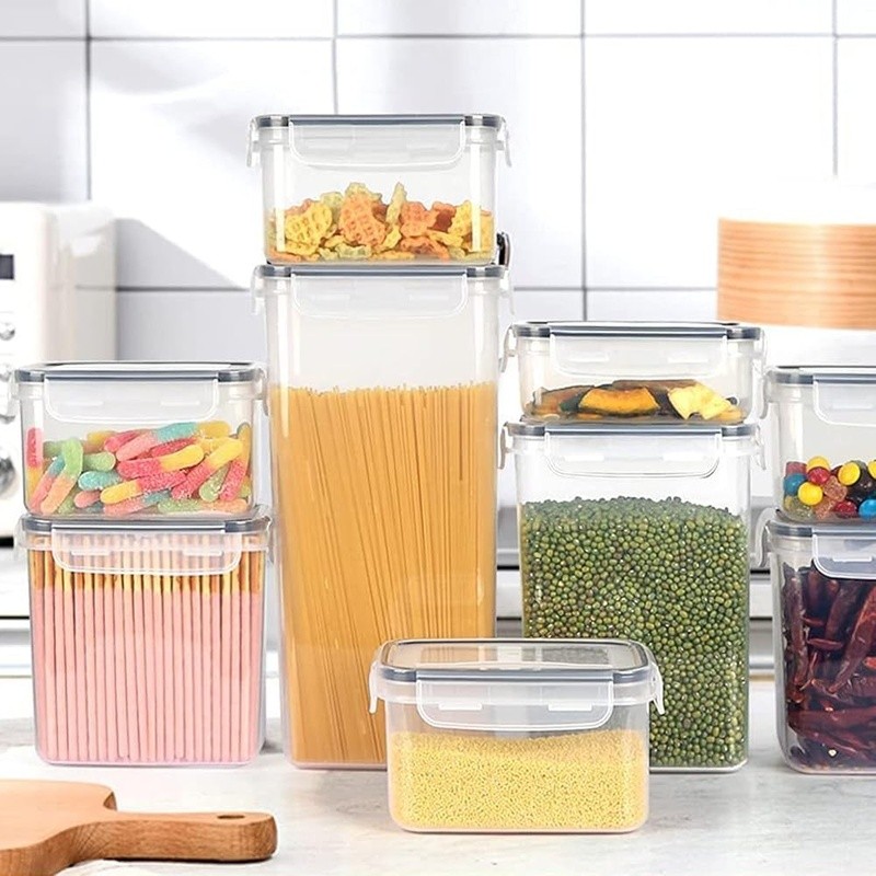 Airtight Food Storage Container Set 18PCS Plastic Kitchen Pantry Labels Spoons